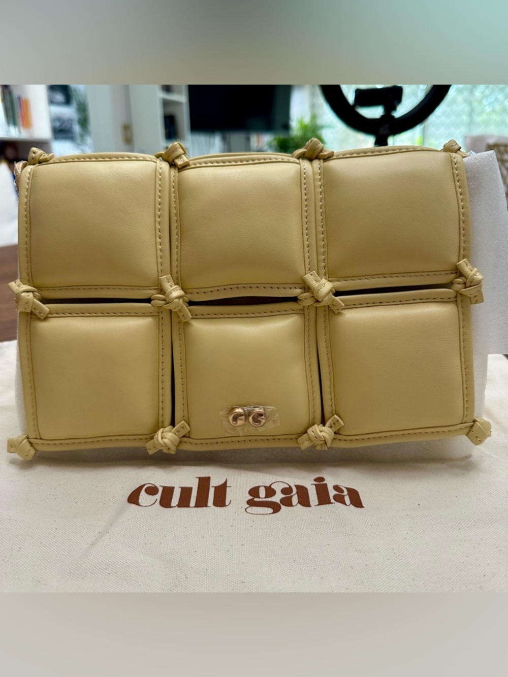 NWT cult gaia Puffy leather crossbody bag in Sabbia